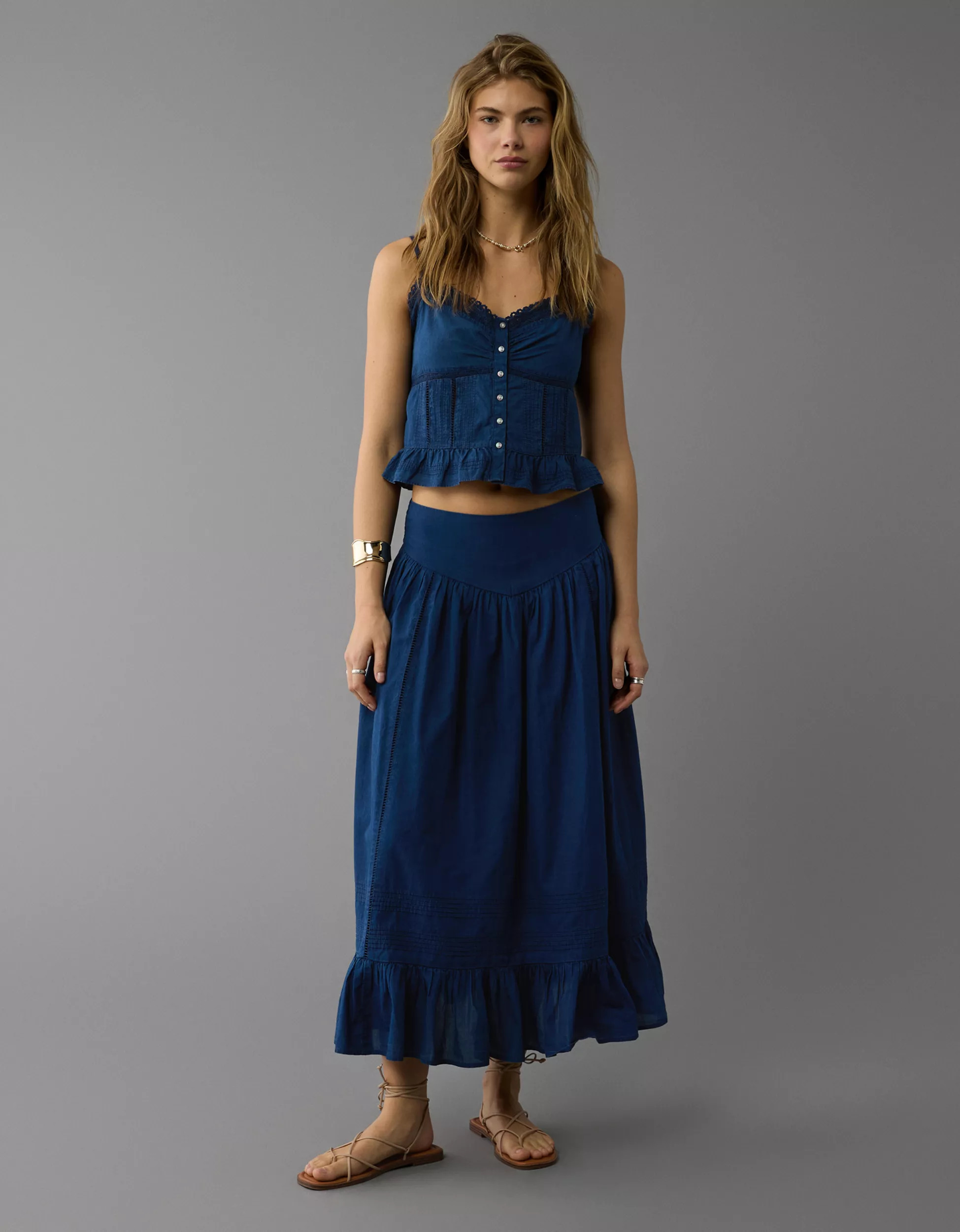 AE High-Waisted Ruffle Maxi Skirt | American Eagle Outfitters (US & CA)