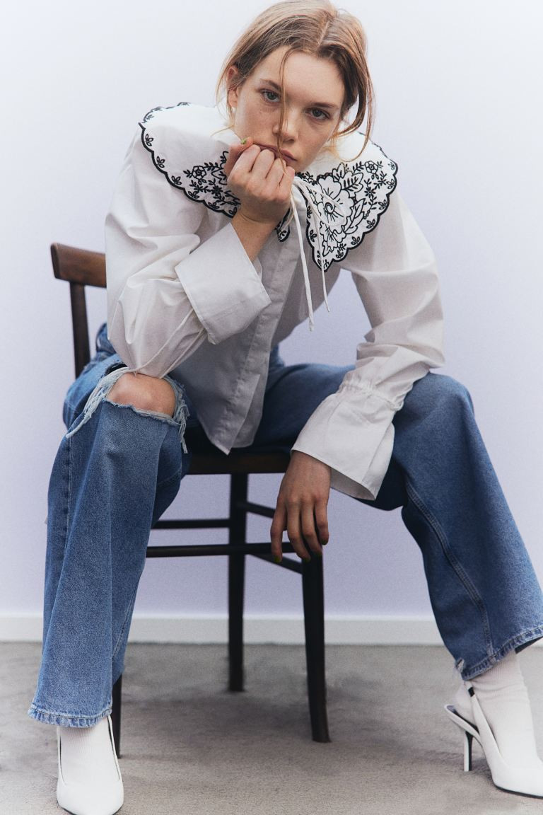 Poplin Blouse with Eyelet Embroidery | H&M (US + CA)