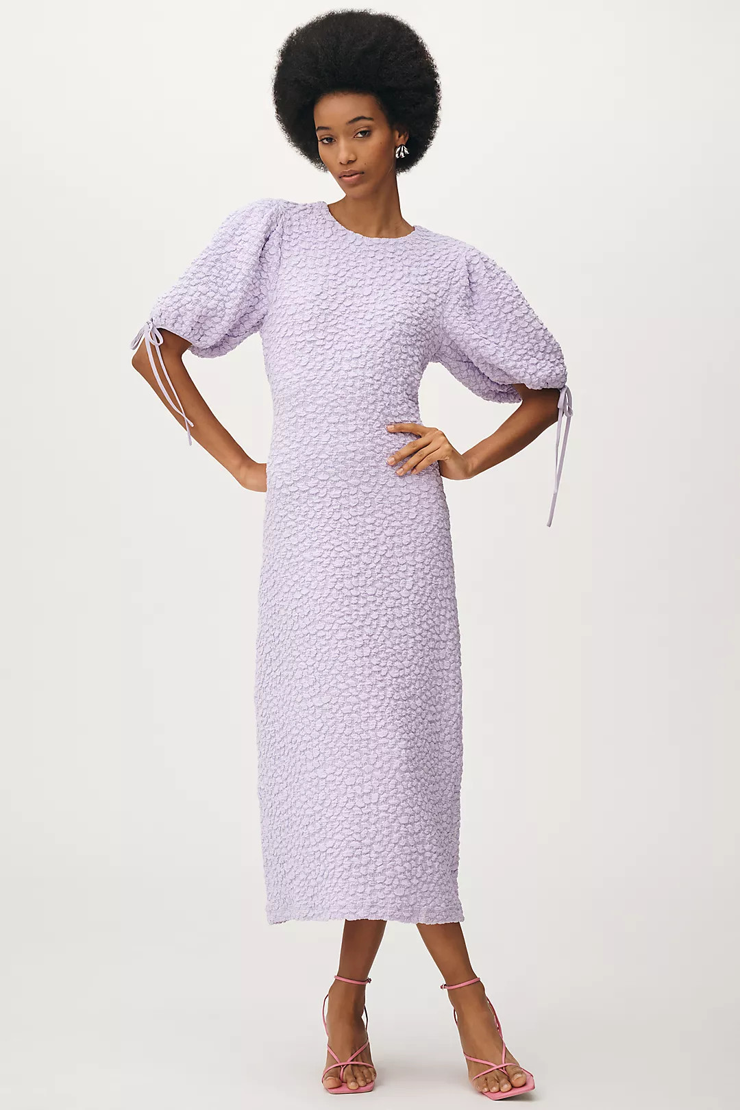English Factory Short-Sleeve Textured Midi Dress | Anthropologie (US)