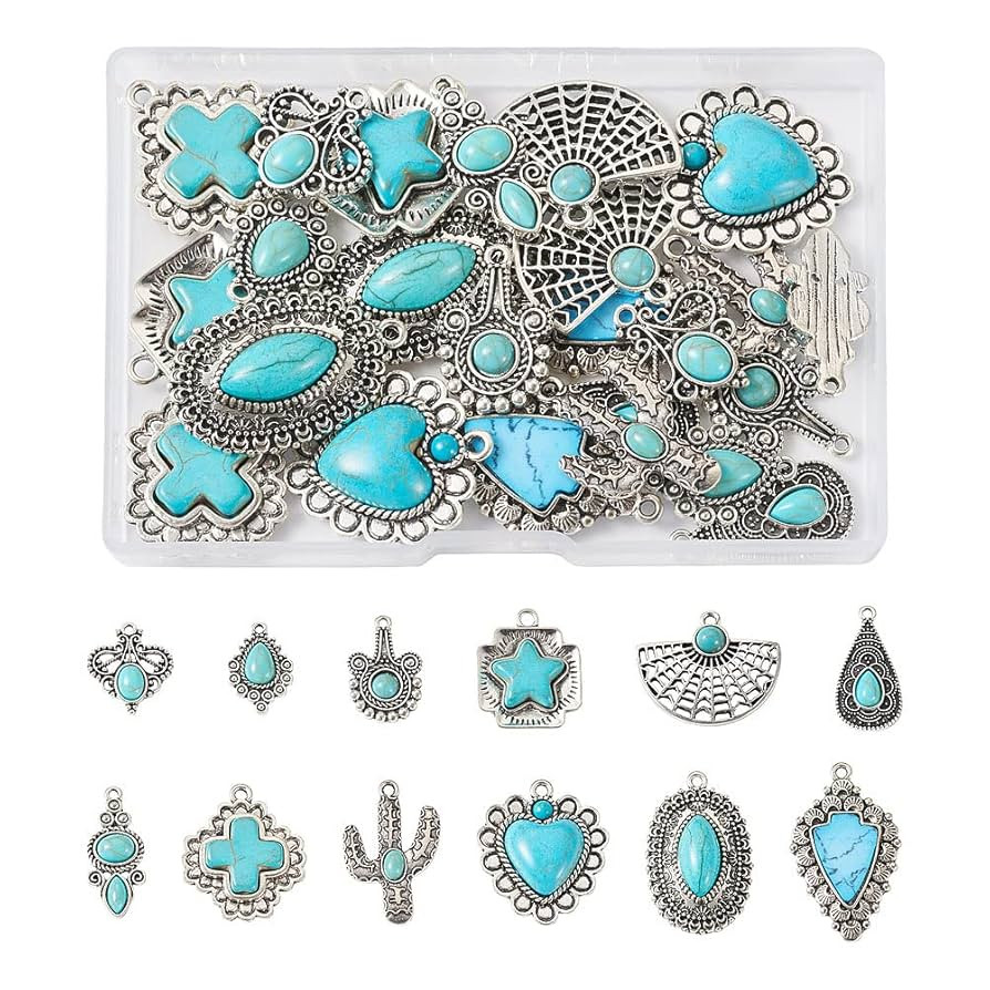 PH PandaHall 24Pcs Western Jewelry for Women Earring Bohemian Turquoise 12 Styles Pendant Charm D... | Amazon (US)