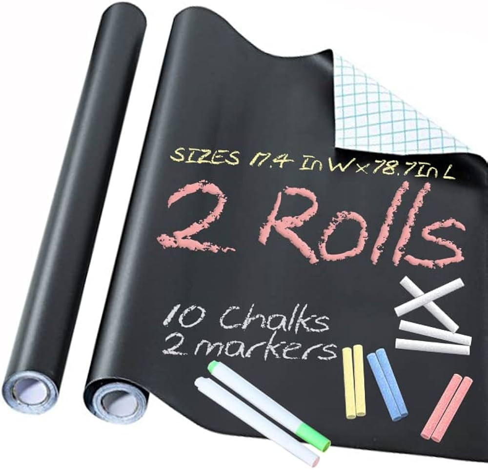 2 Roll Chalkboard Paper - Blackboard Vinyl Paper Removable Bulletin Wall Sticker, Free: 2 Chalk M... | Amazon (US)