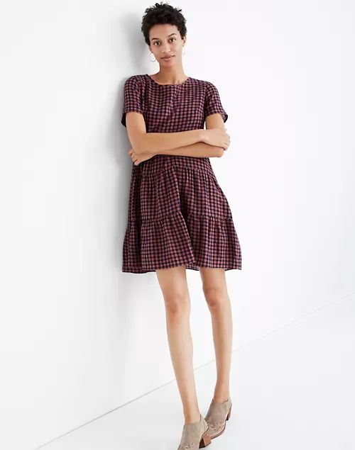 Short-Sleeve Tiered Mini Dress in Gingham Check | Madewell