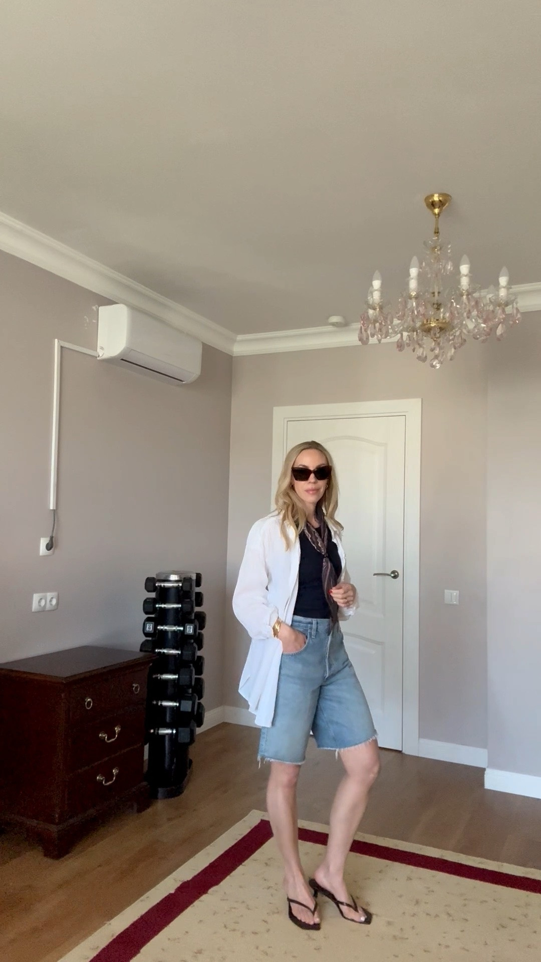 Summer vacation outfit, summer 2026, linen shirt, denim bermuda shorts, kitten heel thong sandals

#LTKTravel #LTKgrwm #LTKOver40