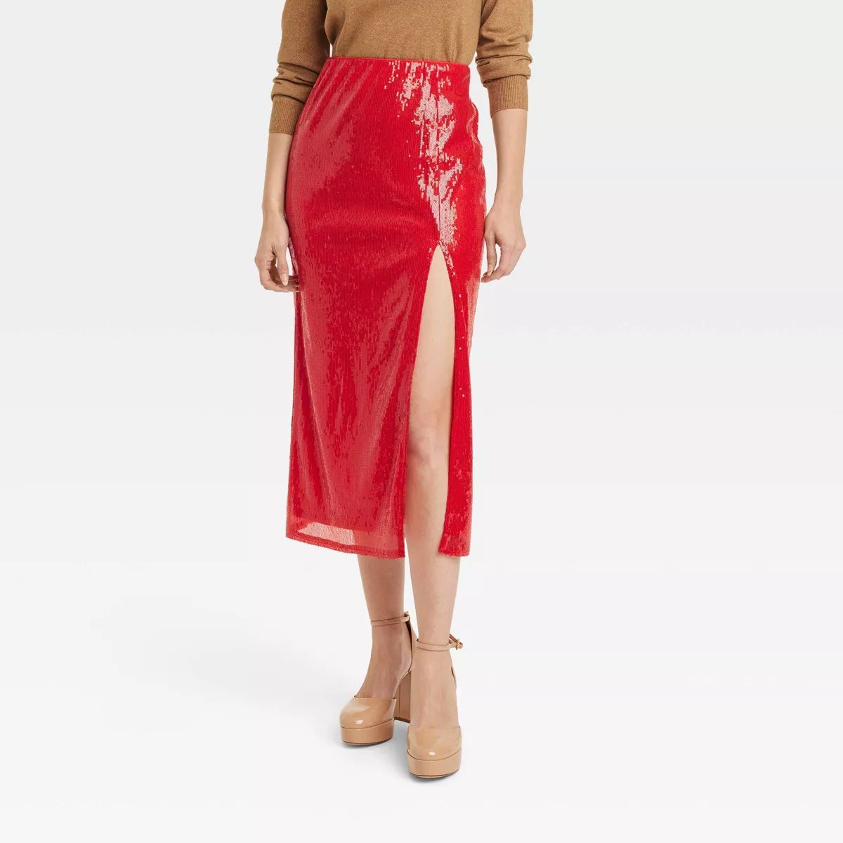 Women's Sequin A-Line Midi Skirt - A New Day™ Red L | Target