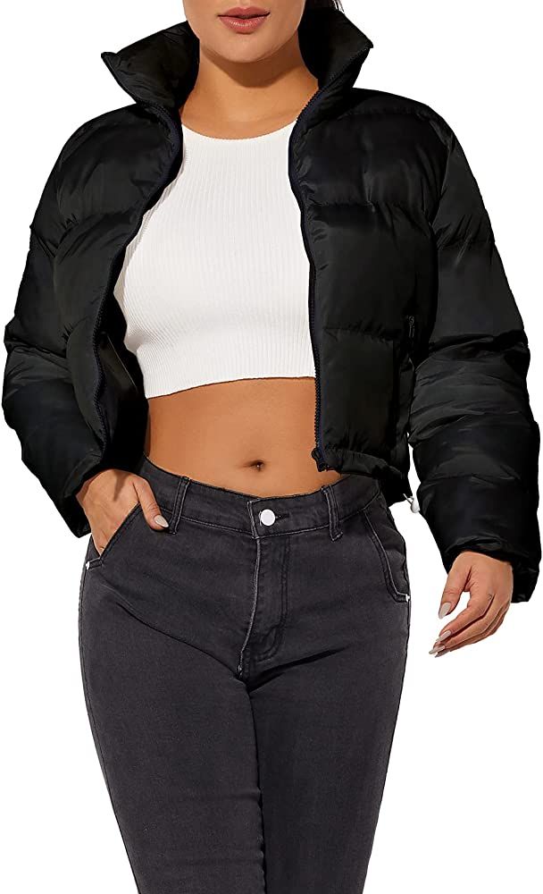 Amazon.com: Women's Crop Short Black Jacket Cropped Puffer Fashion Jackets for Women Short Lightweig | Amazon (US)