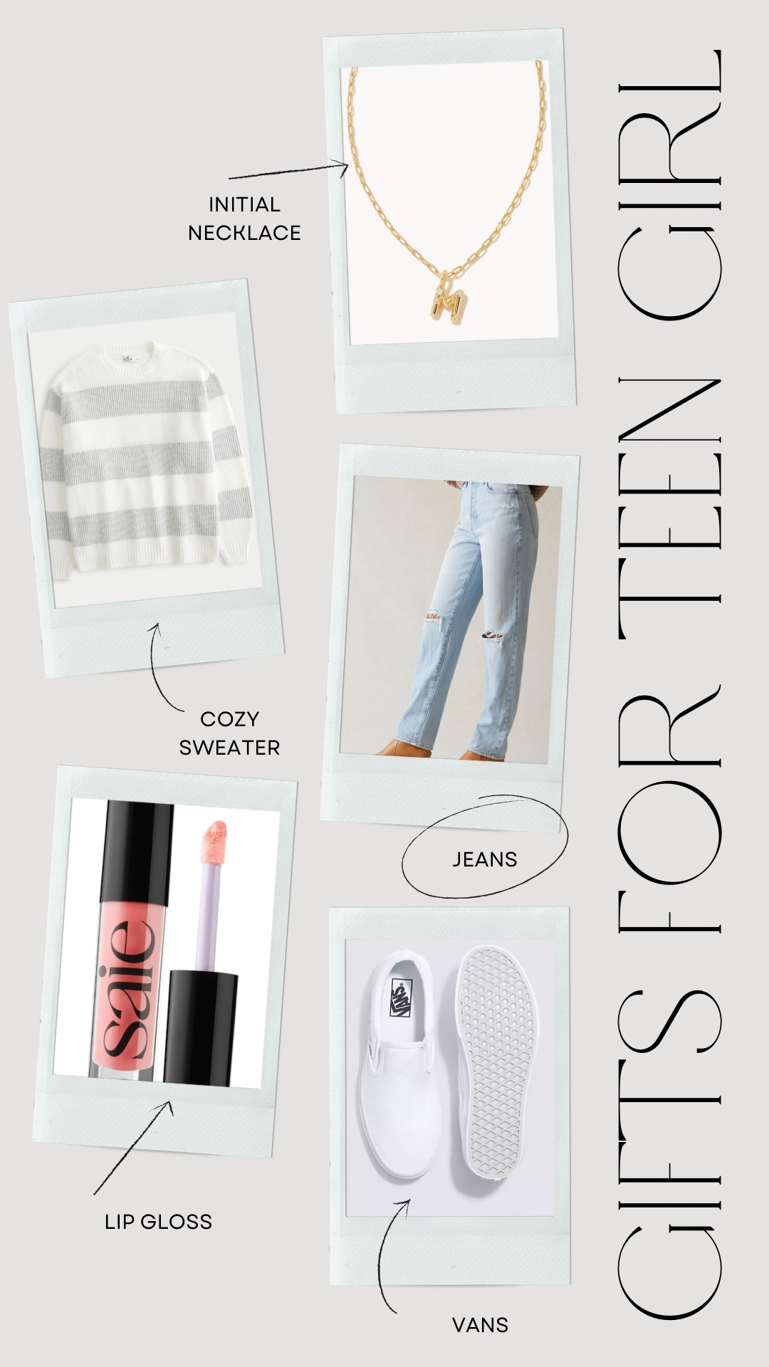 Gift ideas for teen girl, Kendra Scott initial necklace, cozy sweater, lip gloss, jeans and slip on vans 



#LTKstyletip #LTKGiftGuide #LTKHoliday