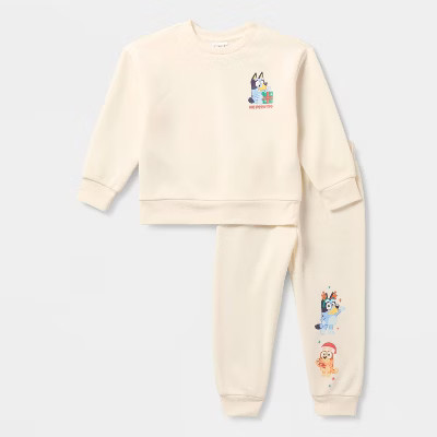 Toddler 2pc Bluey Christmas Fleece Sweatshirt and Joggers Set - Off-White 5T | Target