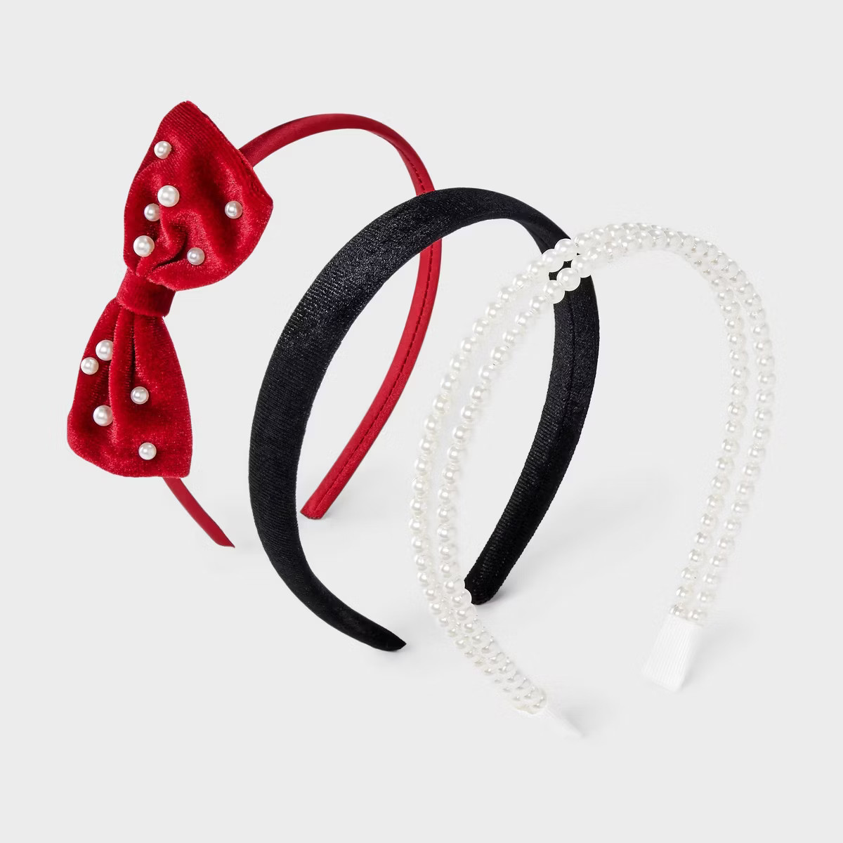 Girls' 3pk Bow and Pearls Headband Set - Cat & Jack™ Red/Black | Target