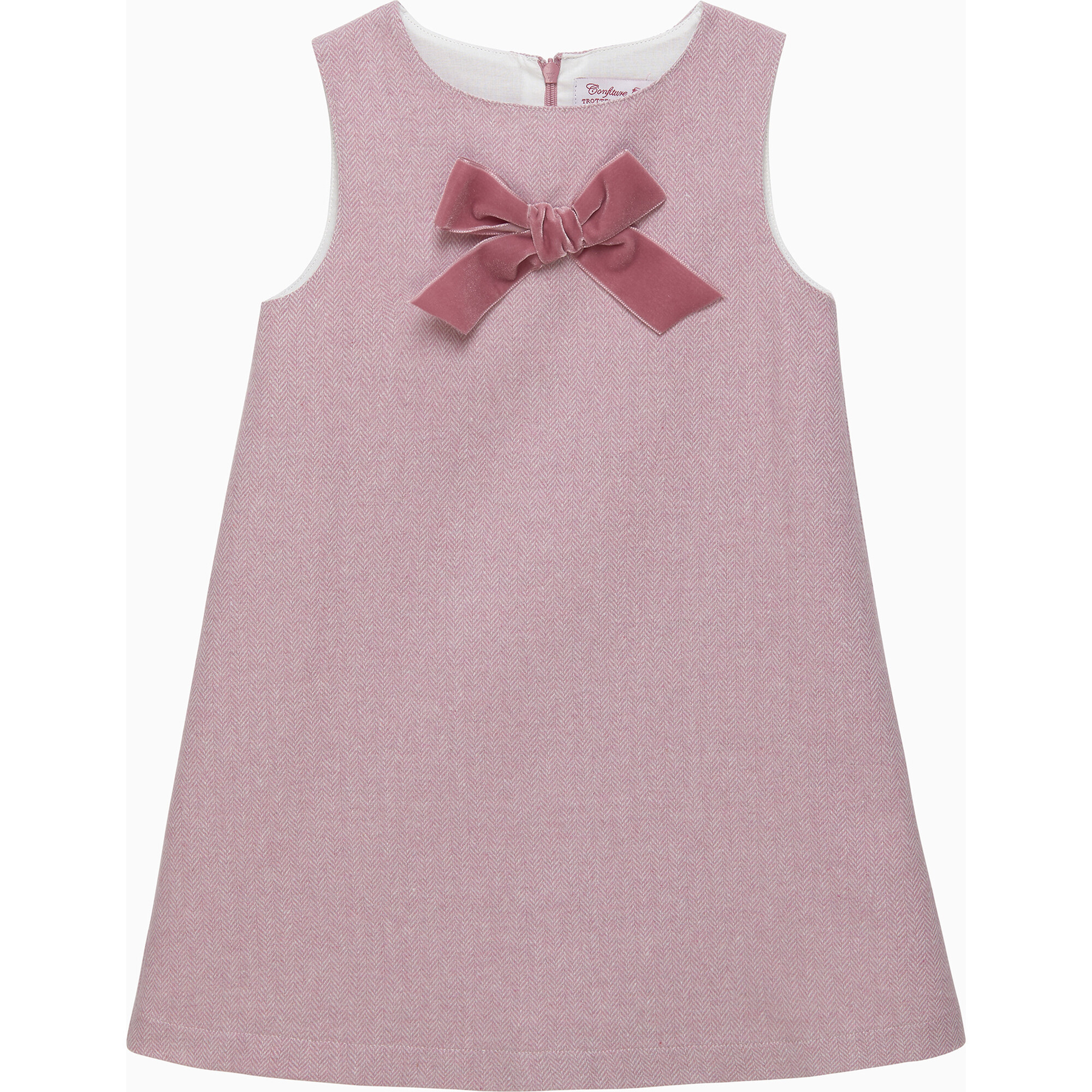 Kids Georgina Bow Dress, Pink Herringbone | Maisonette