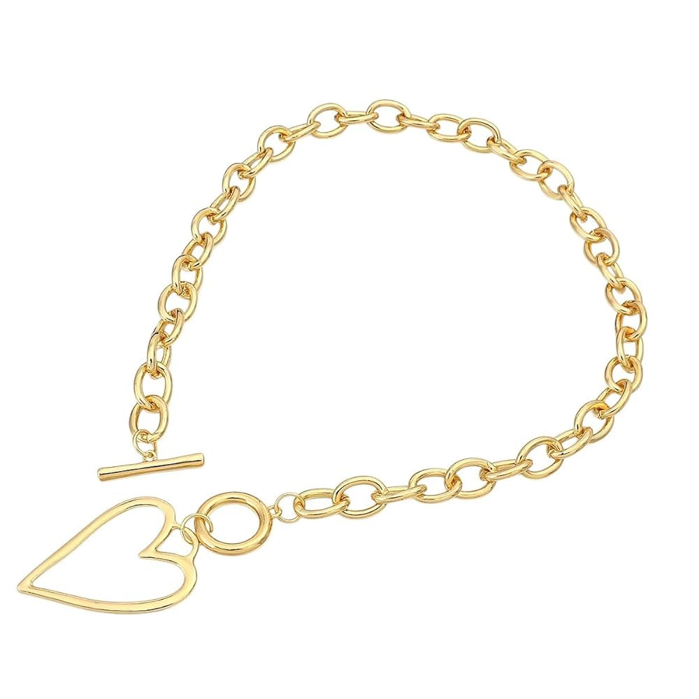 New For Trendy 2025 Punk Gold Color Big Hollow Heart Pendant Necklaces For Women Metal Chain Chok... | Amazon (US)