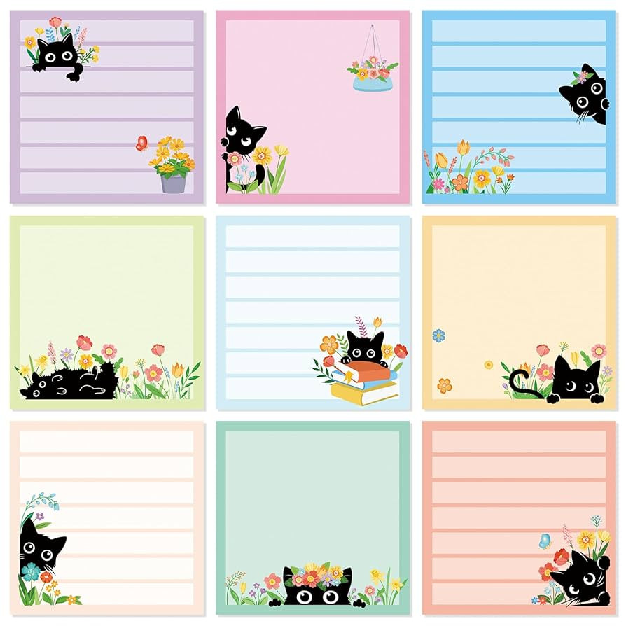 Pajean 9 Pads Cat Sticky Notes Set 450 Sheets Black Cat Stationery Cute Sticky Notes Notepads Fun... | Amazon (US)