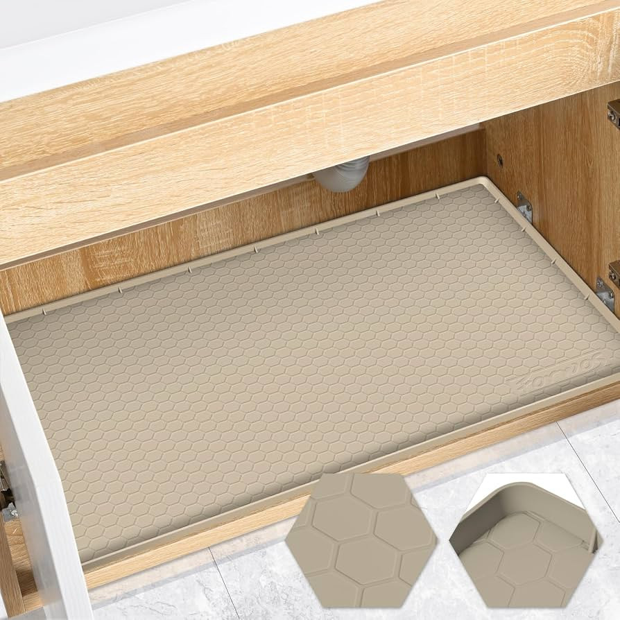 Silicone Under Sink Mat, 28"x22", Waterproof Cabinet Liner, Khaki | Amazon (US)