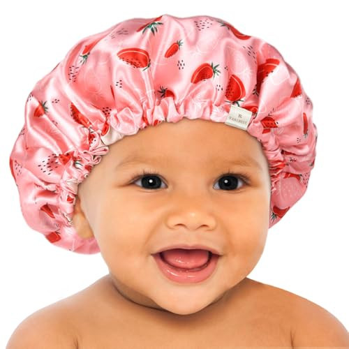 YANIBEST Baby Satin Bonnet Sleep Cap - Double Layer Reversible Adjustable Silky Satin Cap for Infant Toddler(0-6Months,Strawberry) | Amazon (US)