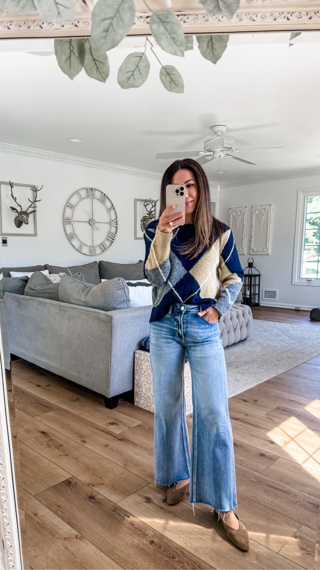 Small argyle sweater. 25 jeans. Mules TTS.

#LTKOver40 #LTKPetite