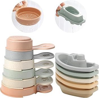 Bath Toys Floating Boats Train with Bathing Spoon,11 Pcs Water Table Toys Mold Free Baby Bath Toy... | Amazon (US)