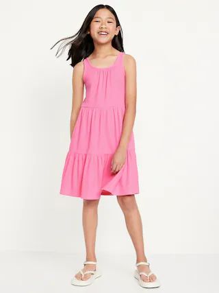 Sleeveless Rib-Knit Tiered Dress for Girls | Old Navy (US)