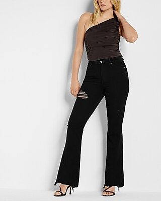 High Waisted Curvy FlexX Black Flare Jeans | Express