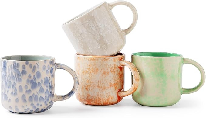 MONITO 12 OZ Coffee Mugs Set of 4, Modern Ceramic Coffee Mugs Set with handle for Tea/Latte/Cappu... | Amazon (US)