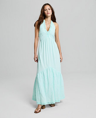 Women's Cotton Crochet-Trim Maxi Dress | Macy's