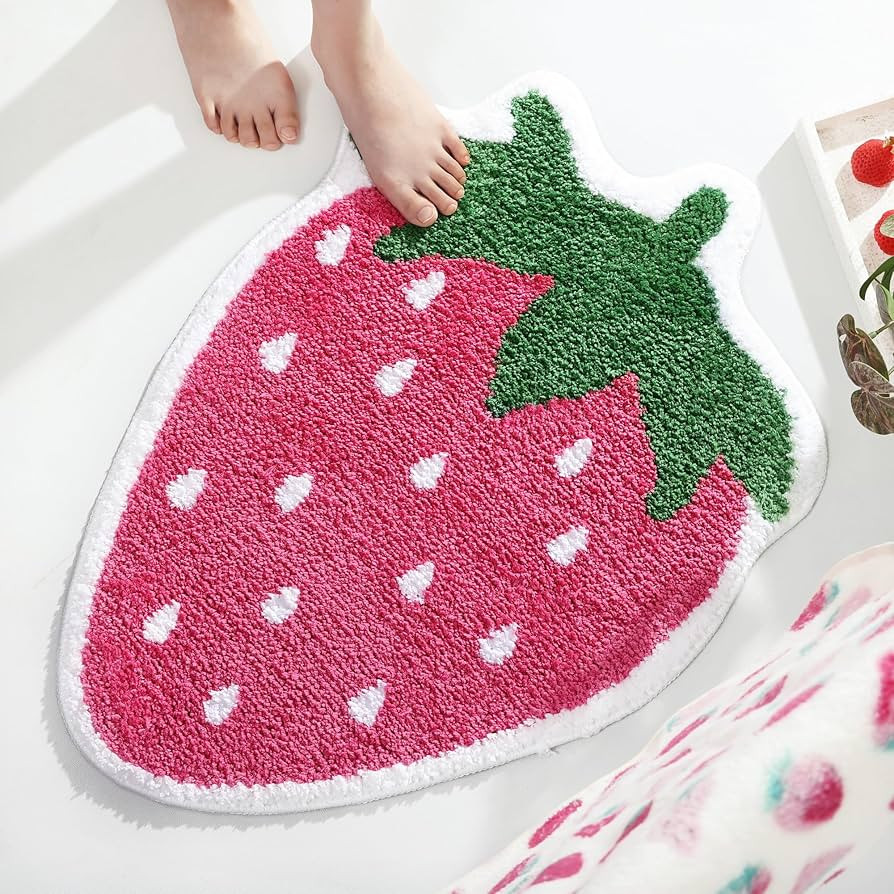 FROZZUR Pink Strawberry Bath Mat, Bath Mats for Bathroom Fruit Shaped Bathtub Rug Bathroom Tub Pl... | Amazon (US)