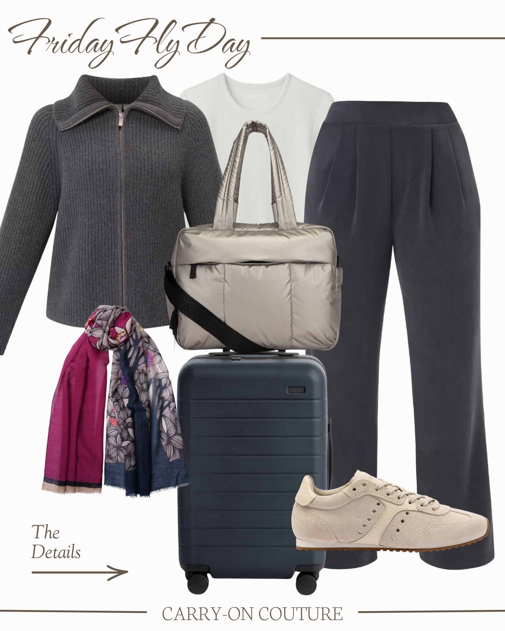 It’s Friday Fly-Day, my favorite day of the week, when we celebrate our love for travel and cute outfits!⁣⁣

➡️ The Travel Set:  A cozy funnel neck sweater, a best selling pant in peachy soft fabric…the perfect pair for your travel day.

➡️ The Merino T:  Why Merino?  Because of it’s unique temperature regulating qualities.  It  insulates you when it’s chilly, but also keep you cool by wicking away sweat when it’s warm.  It’s also odor resistant making rewearing between washes possible.

➡️ The Scarf:  Light wool gauze.  A beautiful print…perfect for chilly flights and as a wrap for day to night transitions.

➡️ The Sneakers:  Low profile, retro, and with a memory foam cushion insole.

➡️ The Tote: Award winner.  Fits perfectly under the seat in front of you.  Nine pockets for organization.  A dedicated shoe compartment.  Trolley sleeve.  Lightweight!  This one has it all! 

➡️ The Carry-On Suitcase:  An award winner.  Great quality.  Great warranty. 


#LTKOver40 #LTKTravel