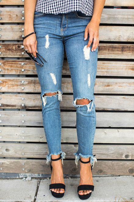 The Tessa Destroyed Hem Jeans | The Pink Lily Boutique