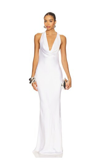 Norma Kamali Halter Drape Bias Gown in White. - size M | Revolve Clothing (Global)