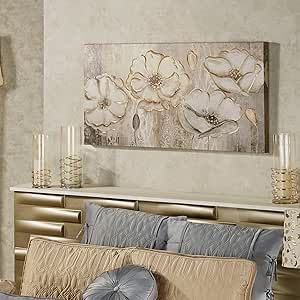 Touch of Class Floral Elegance Canvas Wall Art - Beige, Ivory - Embellished by Hand - Rectangle -... | Amazon (US)