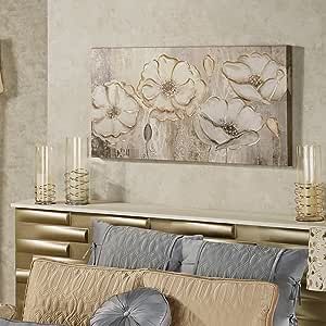 Touch of Class Floral Elegance Canvas Wall Art - Beige, Ivory - Embellished by Hand - Rectangle -... | Amazon (US)