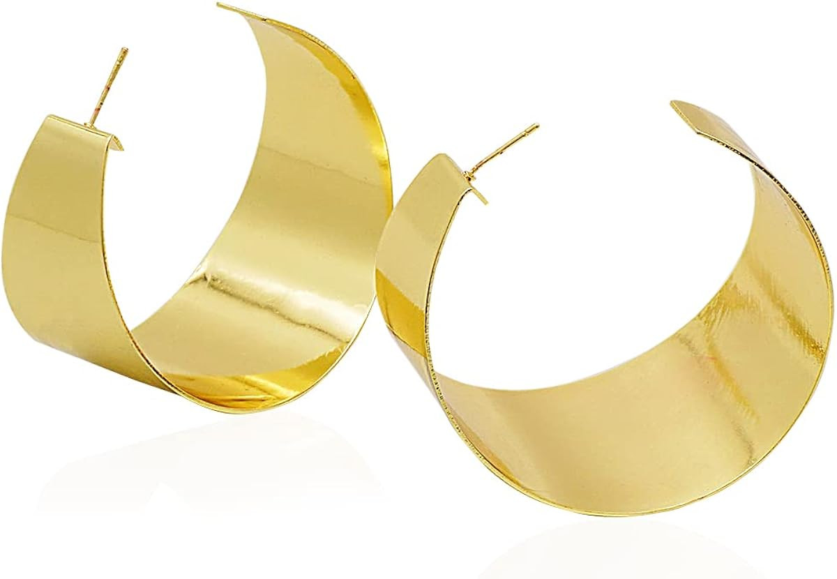 Chunky Hoop Earrings Plated Gold large Minimalist Vintage C/U-Shaped Statement Earrings Jewelry f... | Amazon (US)