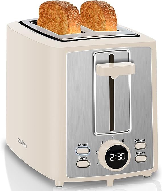 SEEDEEM Toaster 2 Slice, Bread Toaster with LCD Display, 7 Shade Settings, 1.４'' Variable Extra... | Amazon (US)