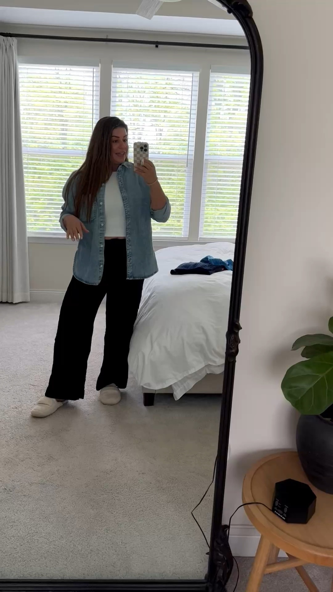 A denim shirt worth the restock wait! Wearing a size M in denim top and bottoms. Wearing an XL white cropped tank underneath. Perfect comfy casual outfit

#LTKMidsize #LTKootd #LTKTravel