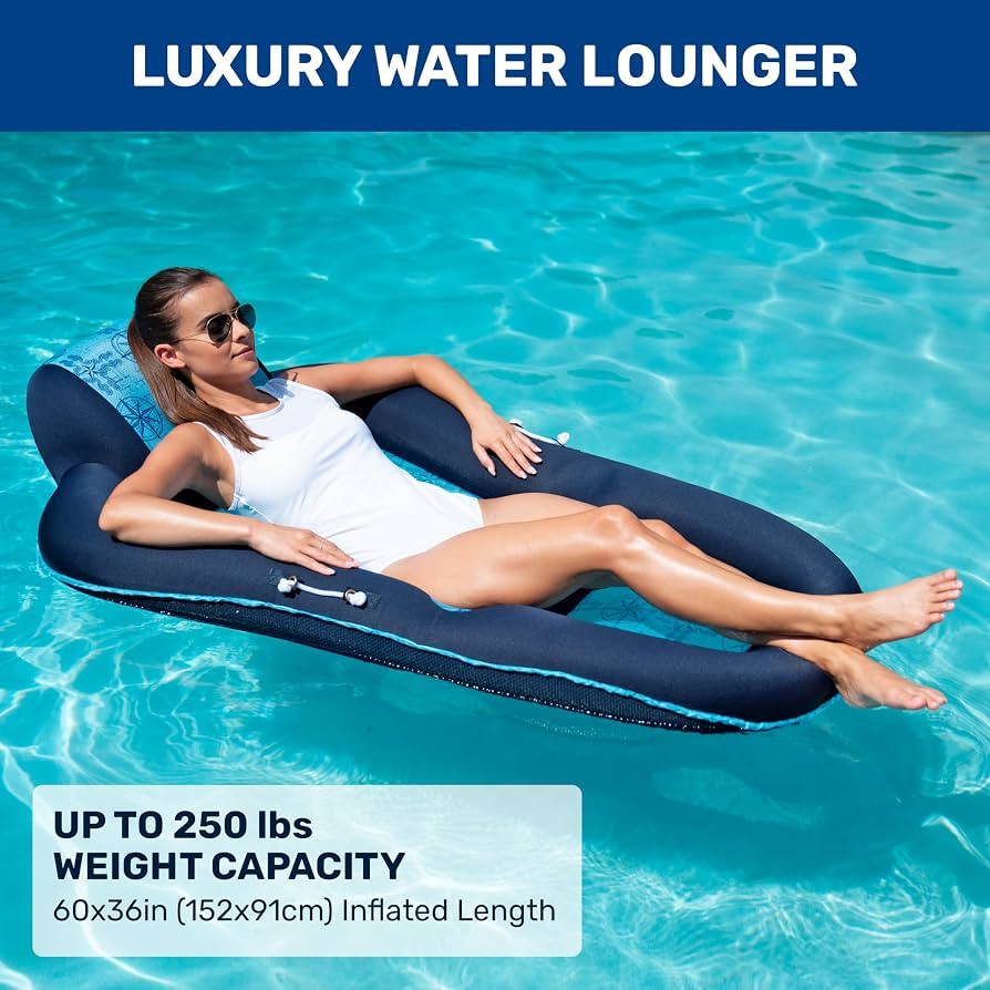 Aqua Luxury Water Lounge, X-Large, Inflatable Pool Float with Headrest, Backrest & Footrest, Navy... | Amazon (US)
