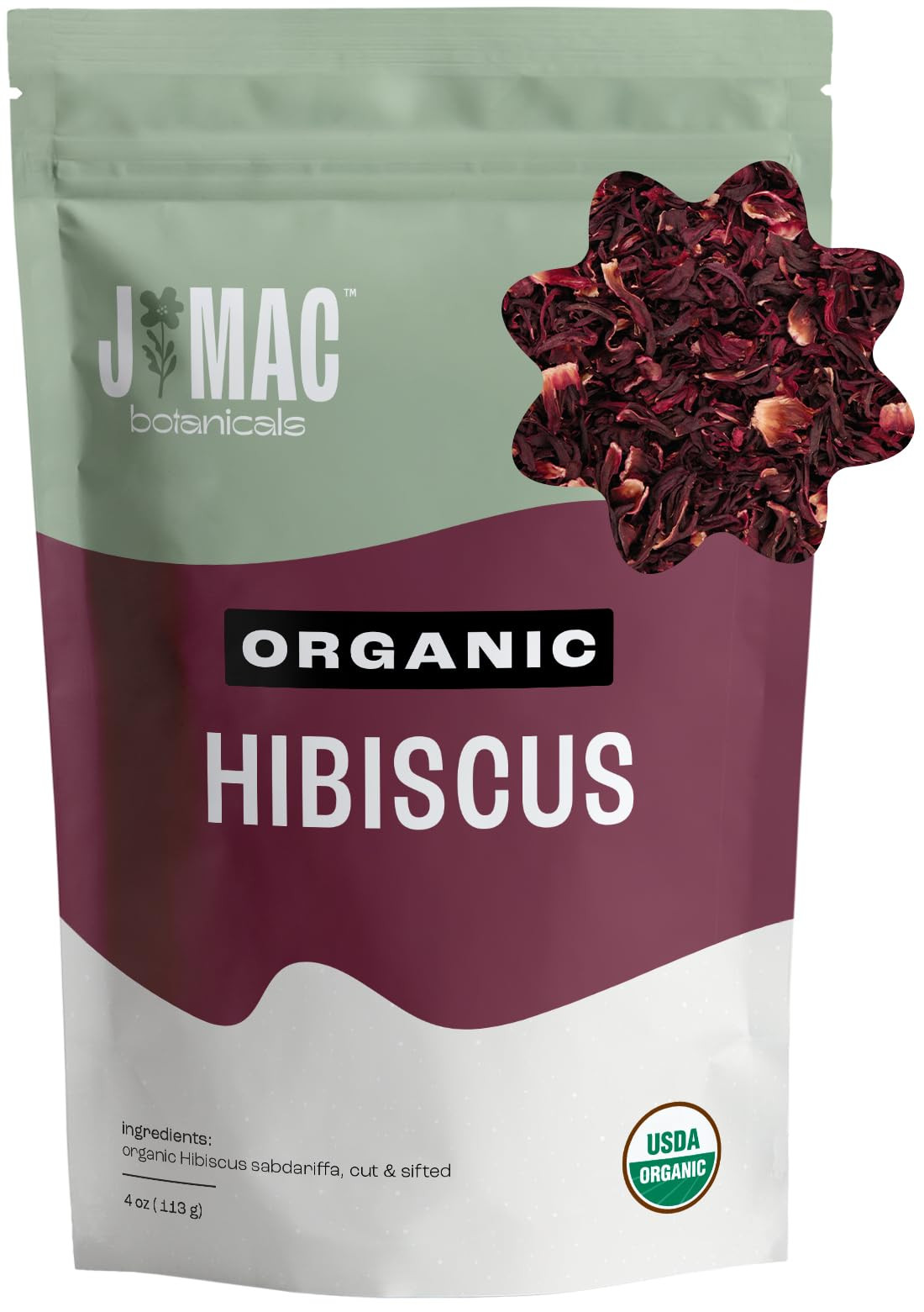 J Mac Botanicals, Organic Hibiscus Flower (4 ounce), Hibiscus tea, cut & sifted flowers, dried fr... | Amazon (US)