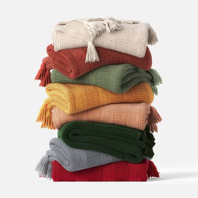 Chunky Knit Striped Throw Blanket with Tassels - Threshold™ | Target