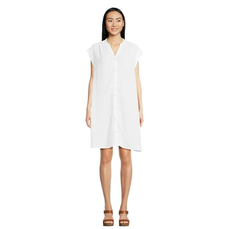 Time and Tru Women's Mini Double Cloth Shirt Dress XS-XXXL | Walmart (US)