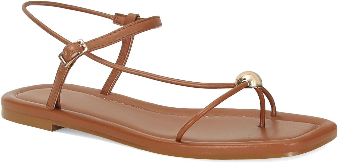 Strappy Flat Sandals for Women Comfortable Dressy Summer Beach Thong Flip Flop Slide Sandals with... | Amazon (US)