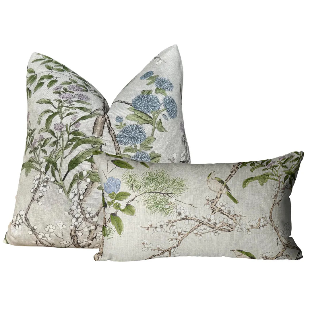 Floral Pillow Cover: Thibaut Katsura Cream Lavender, Designer Bed Pillow - Etsy | Etsy (US)