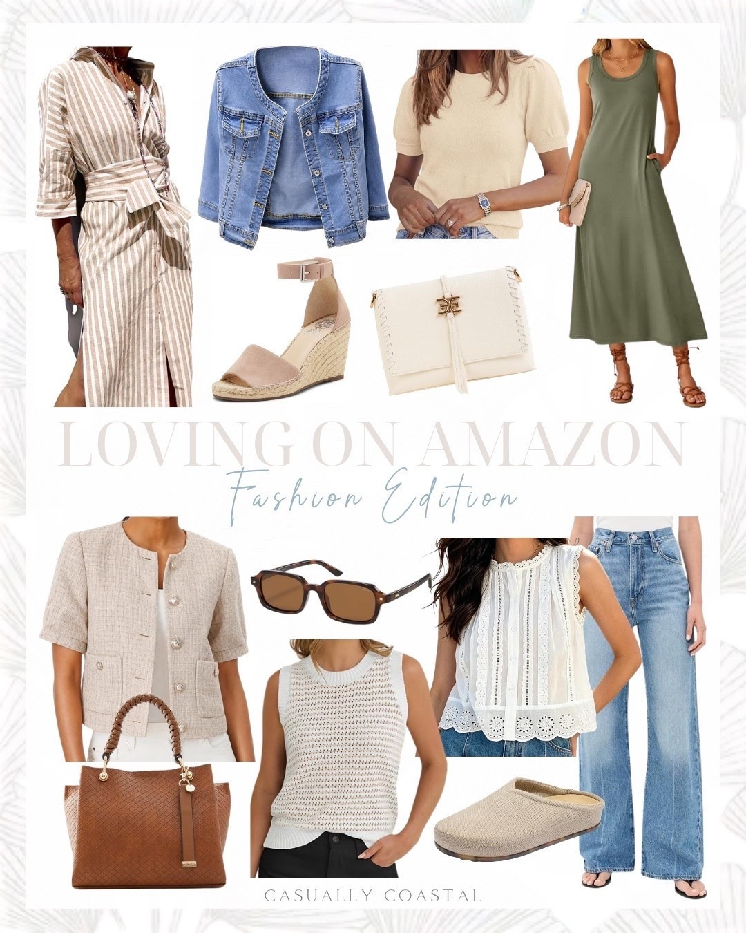 Loving on Amazon: Fashion Edition 

Amazon dress, Amazon jeans, Amazon purse, Amazon handbag, Amazon sunglasses, Amazon denim jacket, Amazon tank, Amazon slide on shoes, Amazon heels, coastal style, coastal outfit, fold over crossbody, short sleeve tweed jacket, cropped blazer, Levi’s rib cage wide leg jeans, lace tank top, white tank top, puff short sleeve sweaters, sleeveless sweater vest striped tank top, green maxi dress, striped 3/4 sleeve button down maxi dress, espadrilles, collarless denim jacket, neutral purse, tan handbag, rectangle sunglasses, Rothy’s slip on mule clog