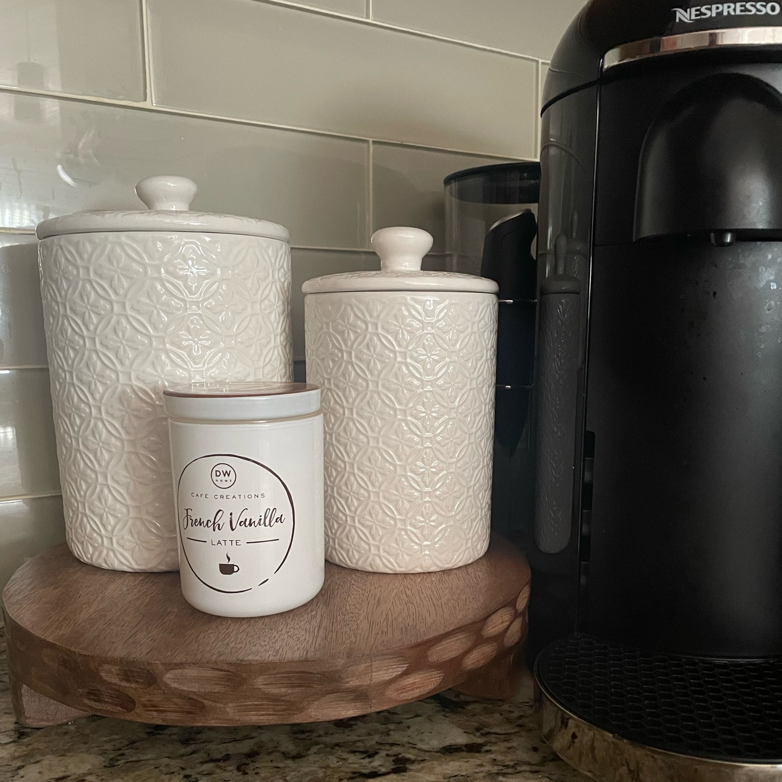 Mini at home coffee bar! I love these containers from @amazon! It comes in a set of 3 and I’m using the bigger one to store other kitchen gadgets. These two are perfect for my @nespresso pods and @verb energy bars or tea! The candle is from @tjmax

#LTKFind #LTKGiftGuide #LTKhome