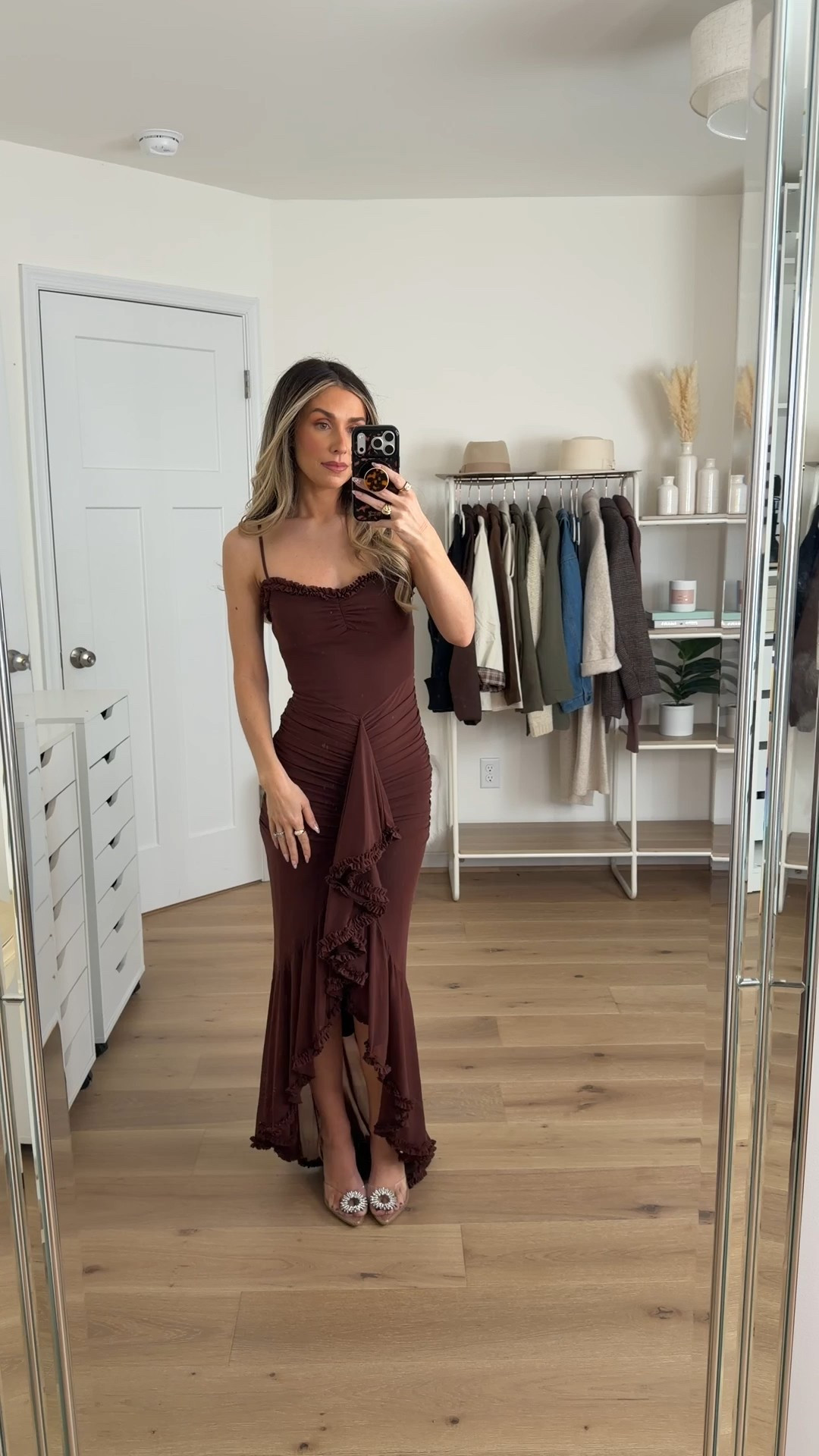 this brown dress is stunning!!! So many pretty details, it’s flattering and  prime! I’m 5’2 wearing a xs 

#LTKWedding #LTKFindsUnder100 #LTKPetite