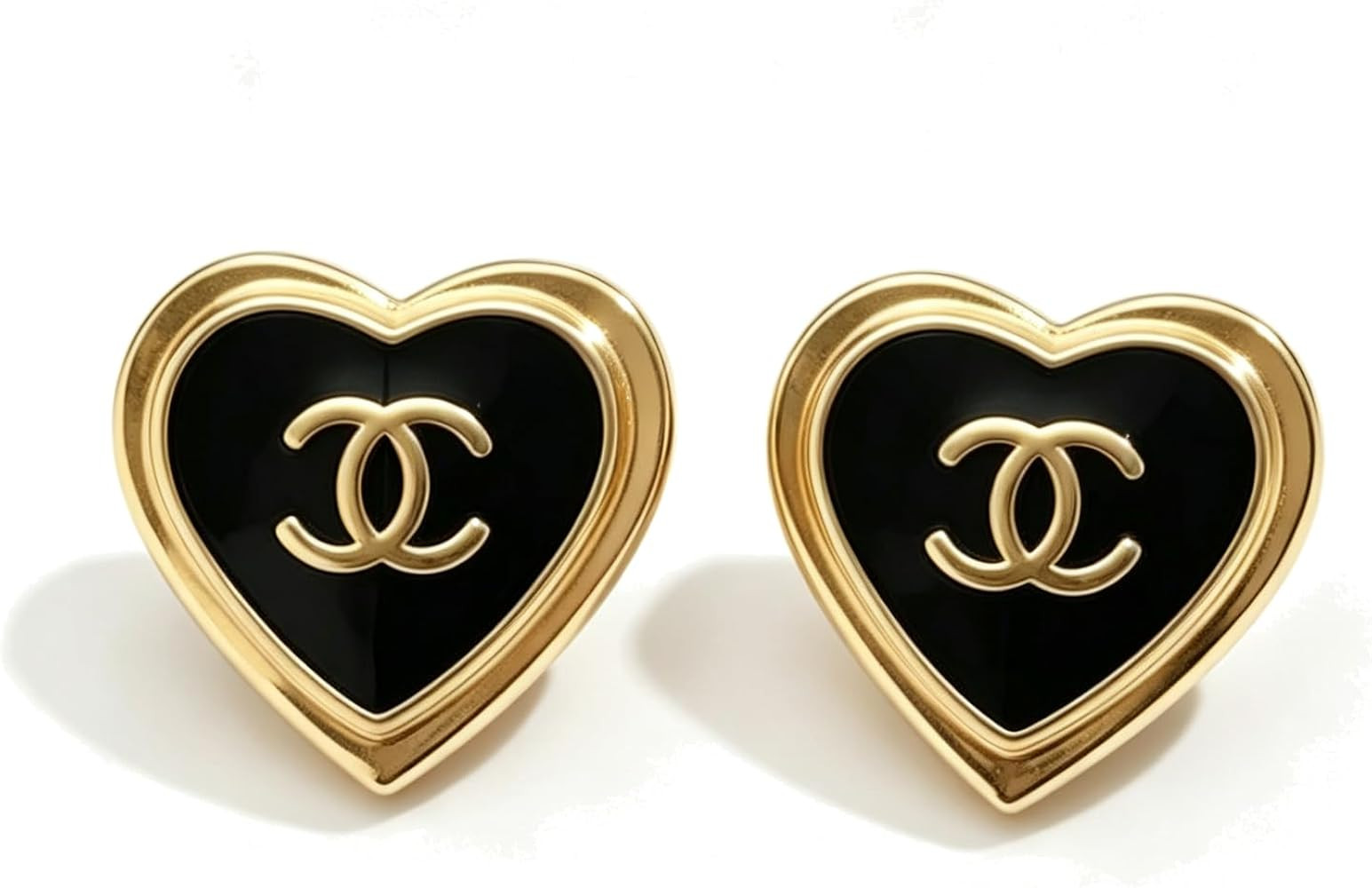 Heart Shape Stud Earrings, Black Enamel with Gold-Tone Border | Amazon (US)