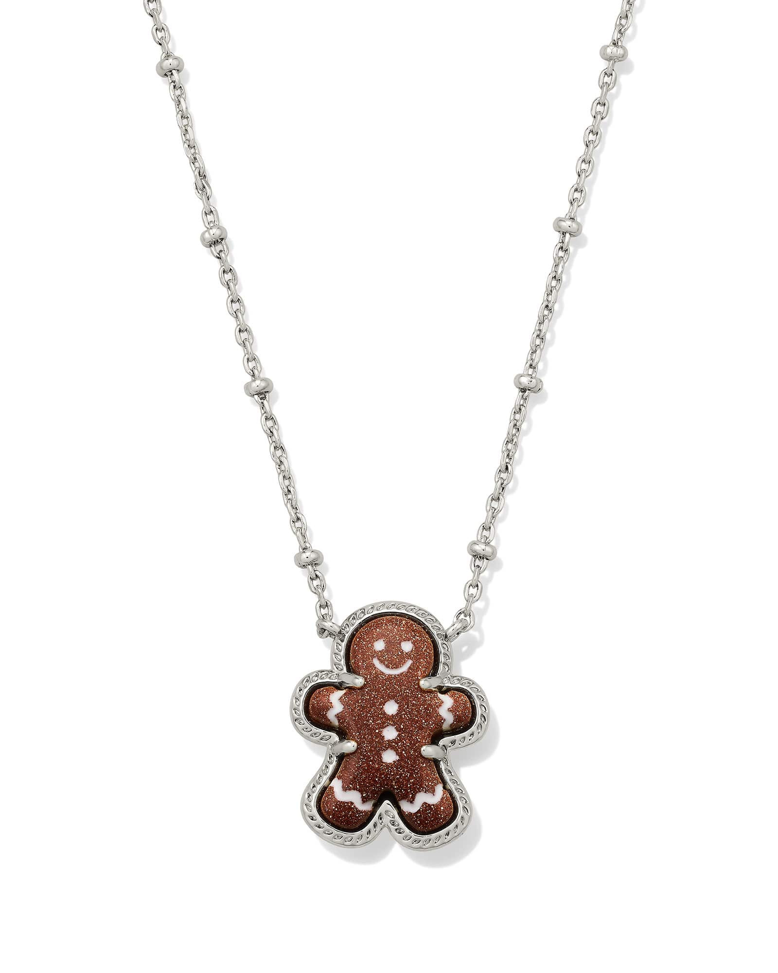 Kendra Scott Gingerbread Silver Short Pendant Necklace | Goldstone/Metal Rhodium | Kendra Scott