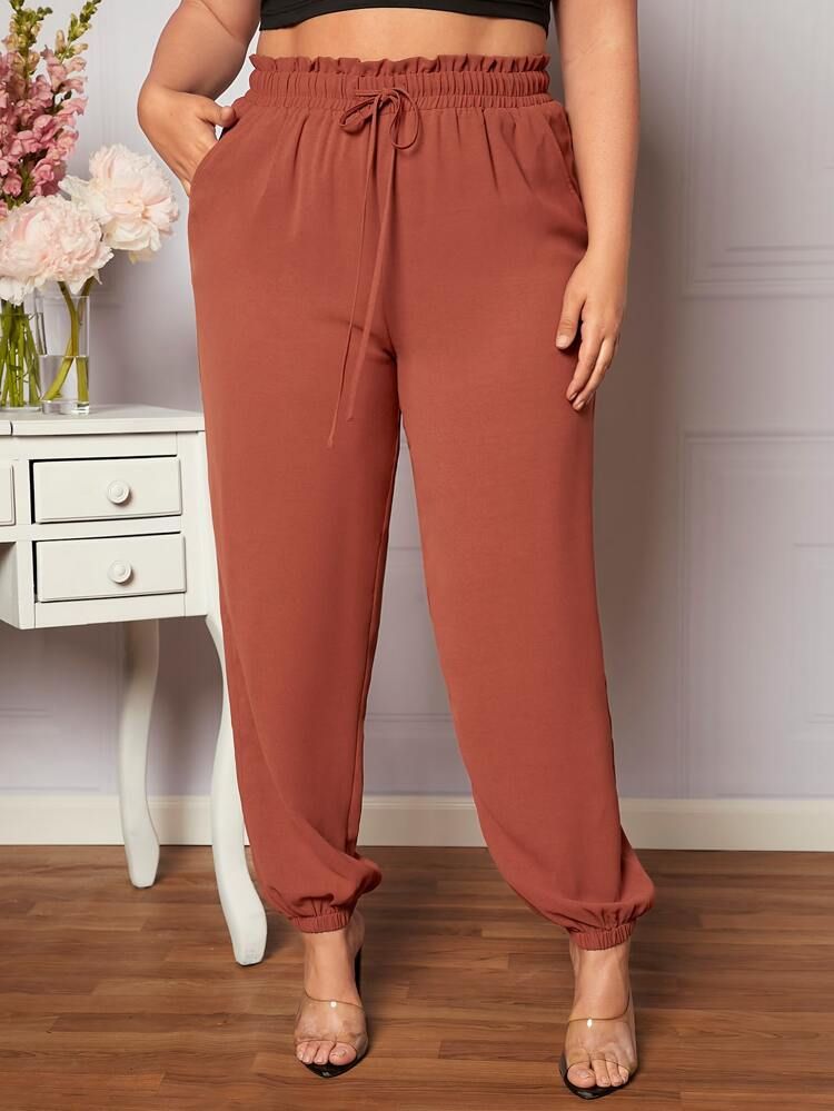 SHEIN Plus Paperbag Waist Knot Front Pants | SHEIN