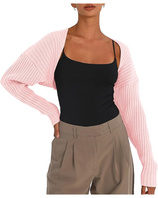 LILLUSORY Y2K Bolero Fall Long Sleeve Cardigan Cropped Open Front Shrug 2023 Sweater Women | Amazon (US)