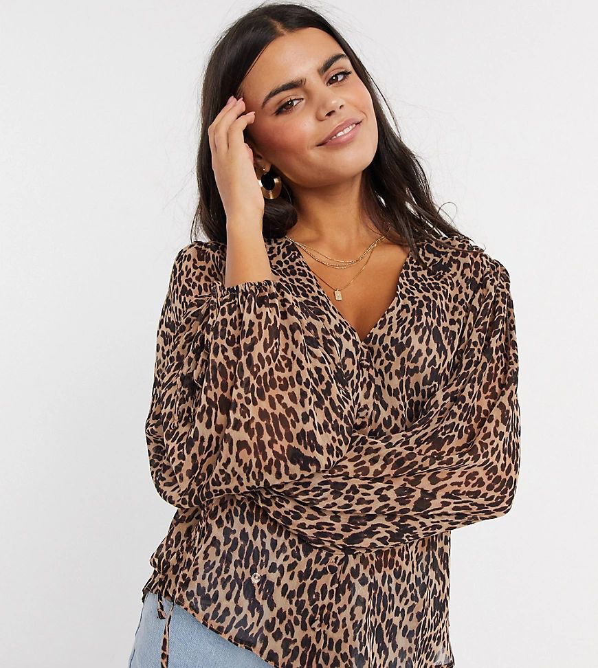 ASOS DESIGN Petite button through leopard print blouse-Multi | ASOS (Global)