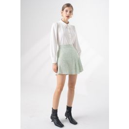 Green Front Pleated Hem Tweed Mini Skirt | Chicwish