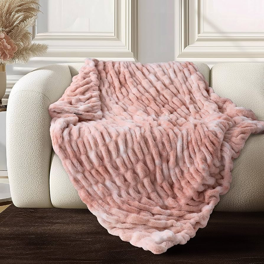 Ultra Soft Cozy Faux Fur Throw Blanket, Fuzzy Plush Thick Bubble Blanket, Oversize Luxury Fluffy ... | Amazon (US)