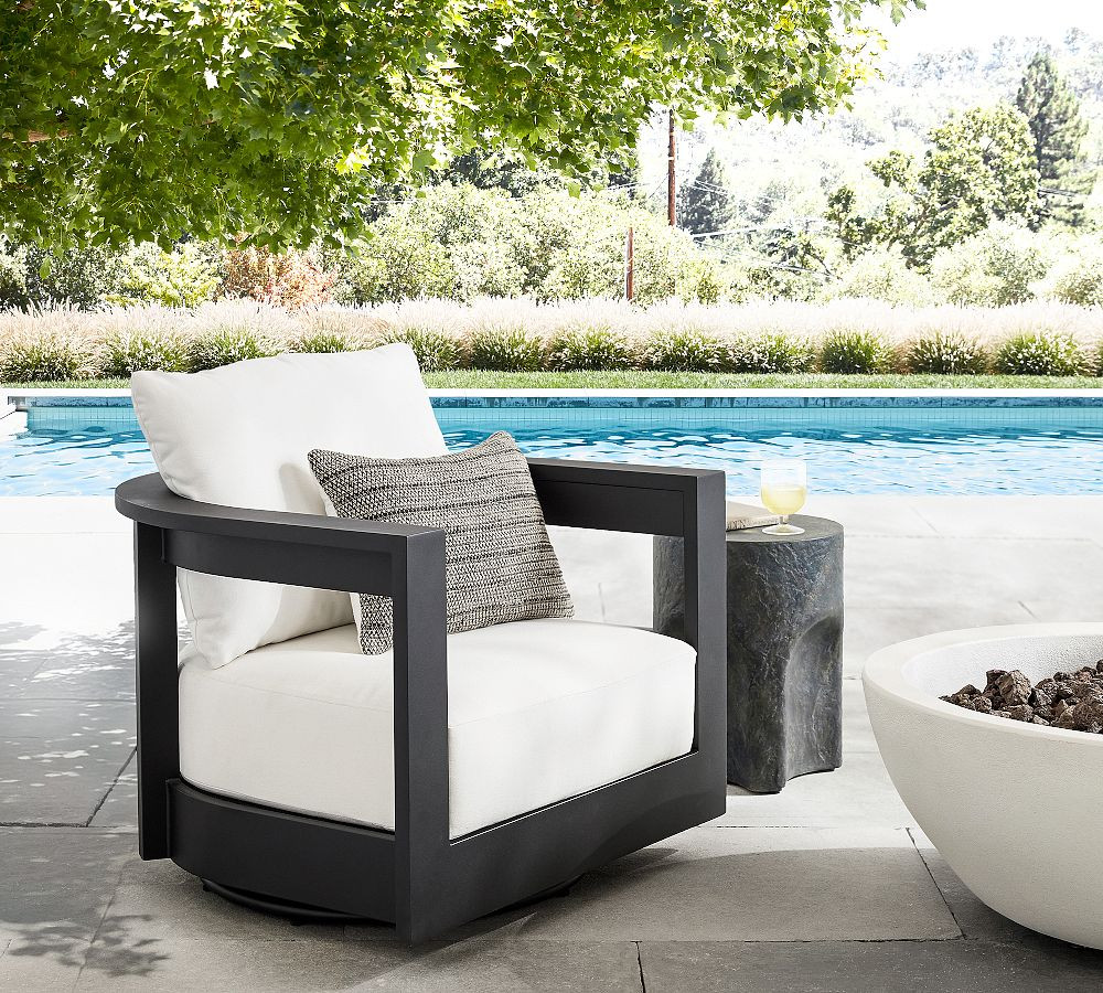 Malibu Metal Swivel Curved Outdoor Lounge Chair | Pottery Barn (US)