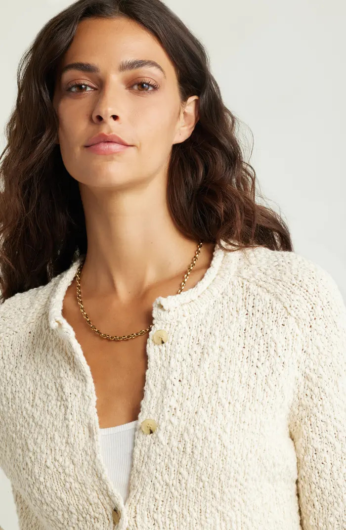 Fitted Textured Cotton Cardigan | Nordstrom